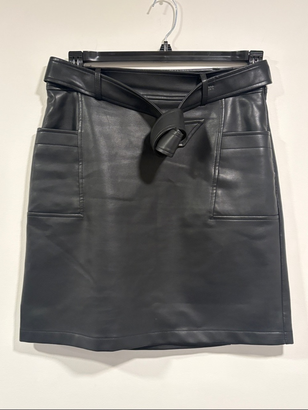 Black Faux Leather Mini Skirt with Self-Tie Belt